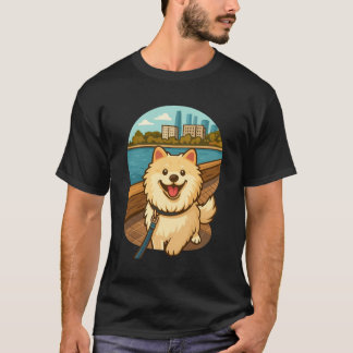 Happy Samoyed Walk by the City Waterfront T-Shirt