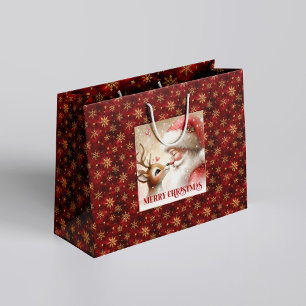 Happy Santa and Rudolph Christmas Cartoon Gift Bag