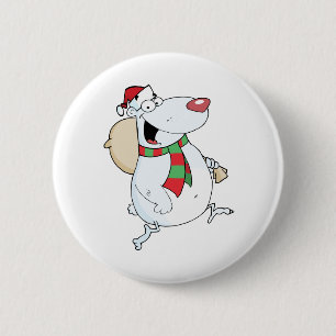 Happy Santa Bear Runs With Bag 2 Inch Round Button