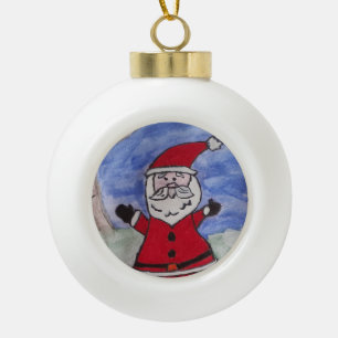 Happy Santa Ceramic Ball Christmas Ornament