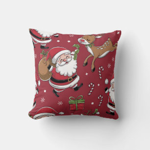 Happy Santa Christmas Red Pattern Throw Pillow