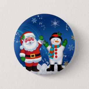 Happy Santa Claus and Snowman 2 Inch Round Button