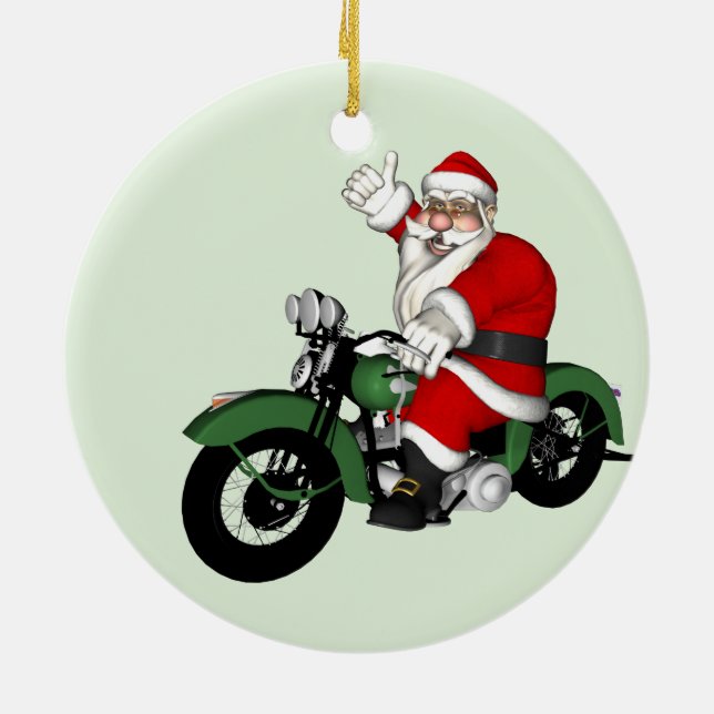 Happy Santa Claus Biker Ceramic Ornament (Back)