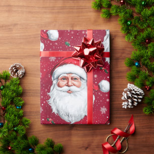 Happy Santa Claus Face Design Wrapping Paper