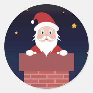 Happy Santa Claus going down the chimney Classic Round Sticker