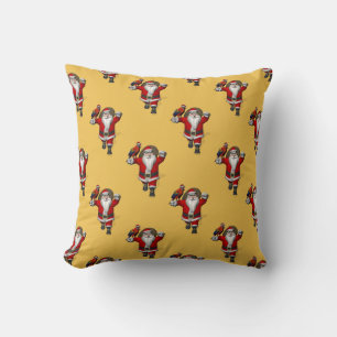 Happy Santa Claus Guided By Red Macaw Throw Pillow