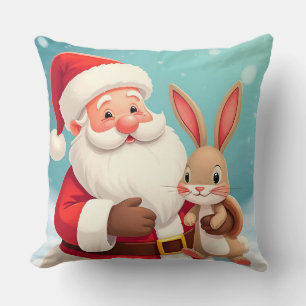 Happy Santa Claus in Snowy Winter Scene Throw Pillow
