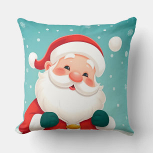 Happy Santa Claus in Snowy Winter Scene Throw Pillow