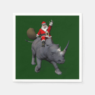 Happy Santa Claus On Rhino Rhinoceros Napkin