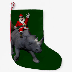 Happy Santa Claus On Rhino Rhinoceros Small Christmas Stocking