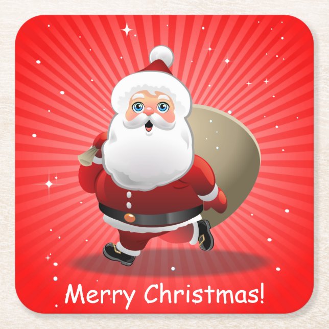 Happy Santa Claus Square Paper Coaster (Front)