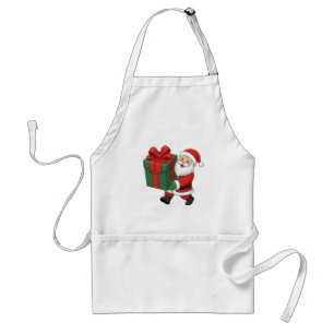 Happy Santa Claus with Big Holiday Gift Box Standard Apron