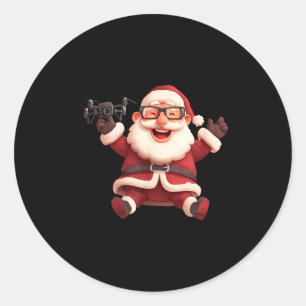 Happy Santa Claus With Drone For Lots And Drones L Classic Round Sticker