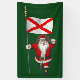 Happy Santa Claus With Flag Of Alabama Banner