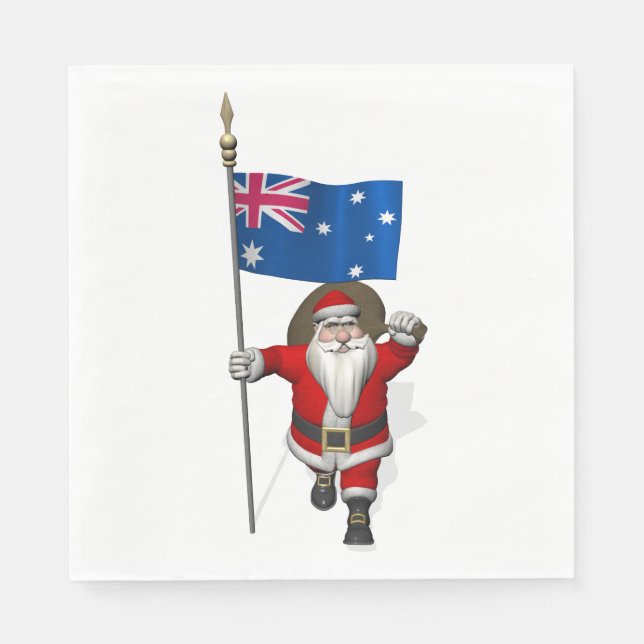 Happy Santa Claus With Flag Of Australia Napkin (Front)