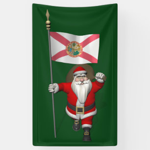 Happy Santa Claus With Flag Of Florida Banner