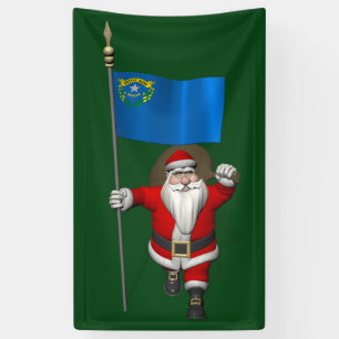 Happy Santa Claus With Flag Of Nevada Banner