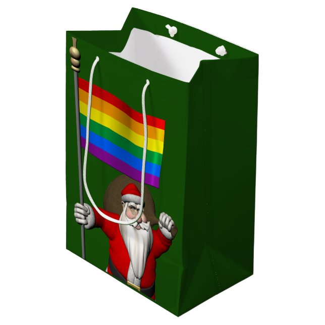 Happy Santa Claus With Rainbow Flag Medium Gift Bag (Front Angled)