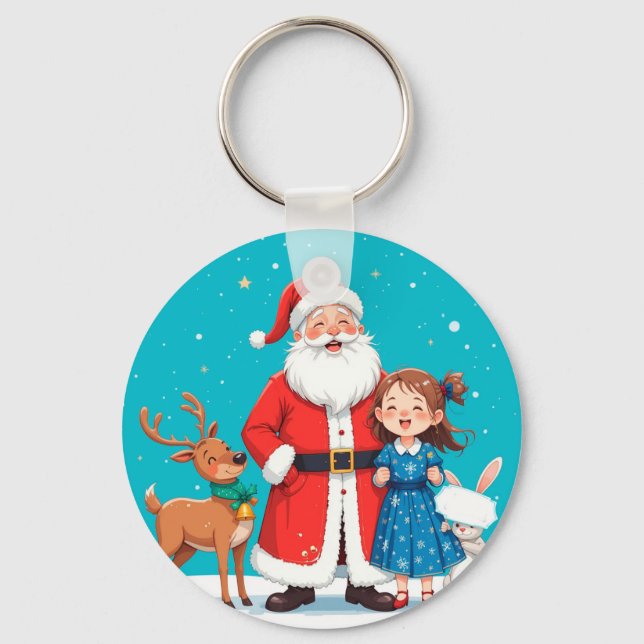 Happy Santa Claus With snow maiden Keychain (Front)