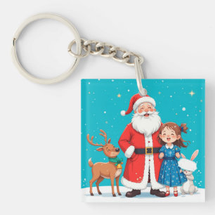 Happy Santa Claus With snow maiden Keychain