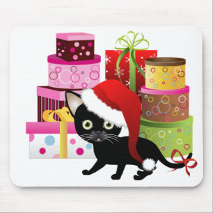Happy Santa Hat Kitty Mouse Pad