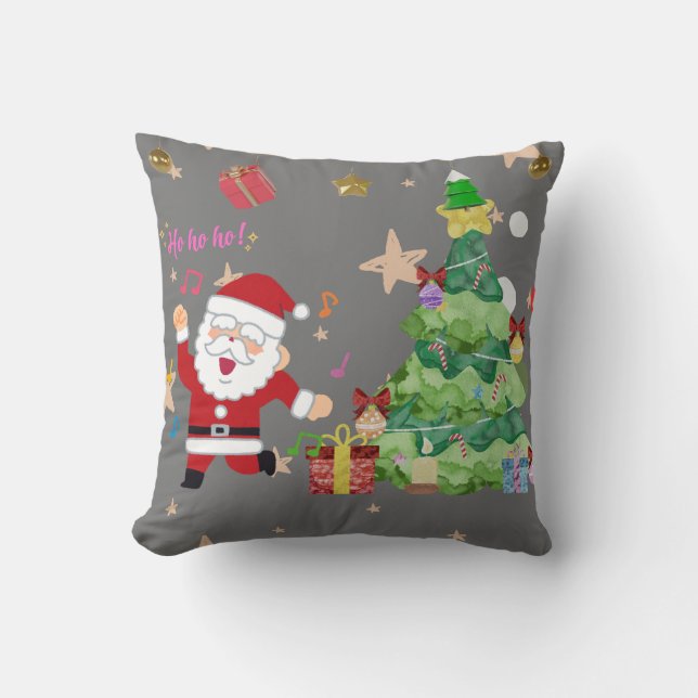 happy santa in new year throw pillow (Front)