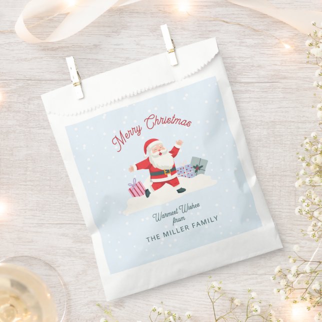 Happy Santa, light blue Christmas Favour Bag (Clipped)