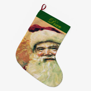 Happy Santa Merry Christmas Vintage Large Christmas Stocking
