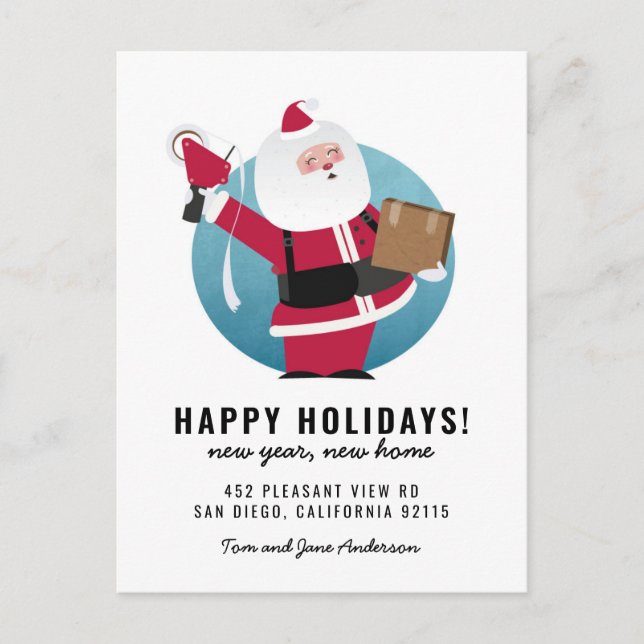Happy Santa Mover with Box Postcard (Front)