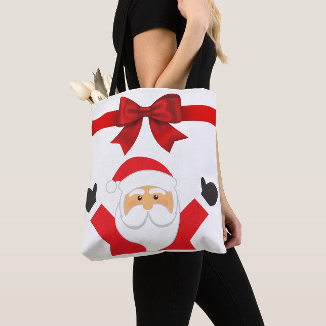 Happy Santa & Reindeer Double-sided Tote Bag (Close Up)