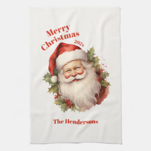 Happy Santa Vintage Christmas Kitchen Towel