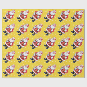 Happy Santa wrapping paper on faux gold