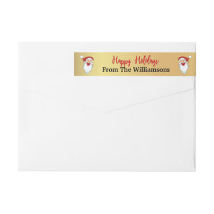 Happy Santas Happy Holidays Gold Return Address Wrap Around Label