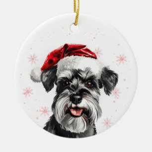 Happy Schnauzer Dog Christmas Personalized Ceramic Ornament