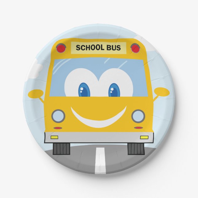 Happy School Bus Paper Plate (Front)