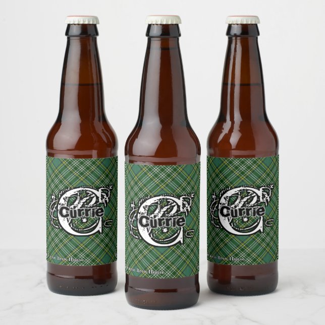 Happy Scotsman Clan Currie Tartan Monogram Beer Bottle Label (Bottles)