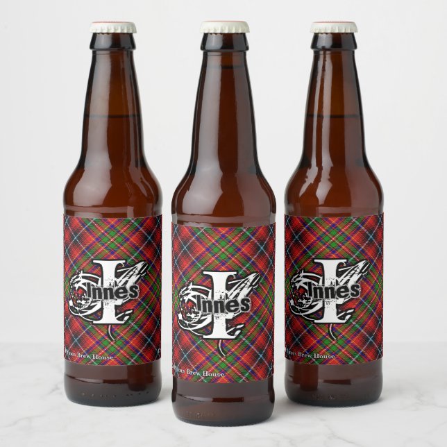 Happy Scotsman Clan Innes Tartan Monogram Beer Bottle Label (Bottles)
