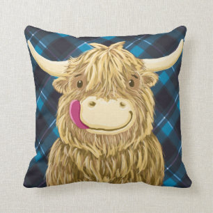 Happy Scottish Highland Cow Throw Pillow