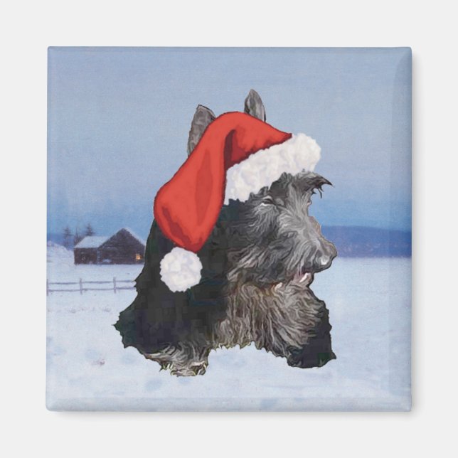 Happy Scottish Terrier  Santa Hat Magnet (Front)