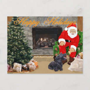 Happy Scottish Terrier & Santa Holiday Postcard