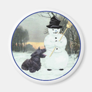 Happy Scottish Terrier & Snowman Magnet