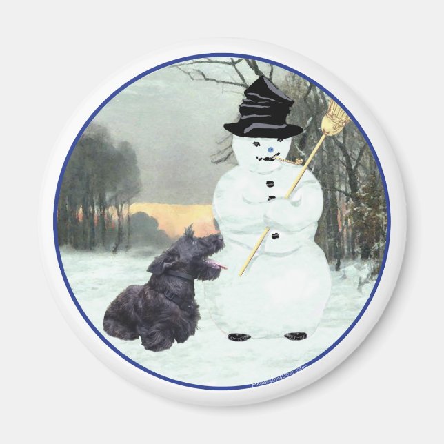 Happy Scottish Terrier & Snowman Magnet (Front)