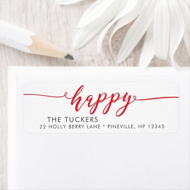 HAPPY Script Red Holiday Christmas Return Address (Insitu)