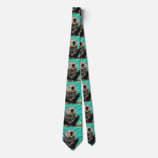 Happy Sea Otter painting Neck Tie