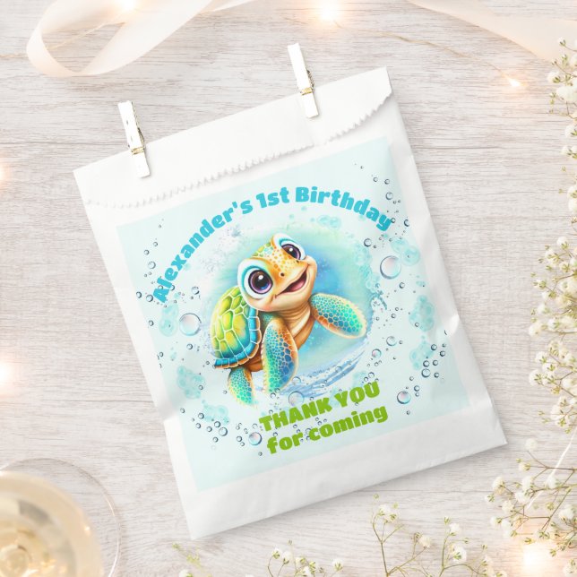 Happy Sea Turtle Boy 1st Birthday favour Bag (Clipped)