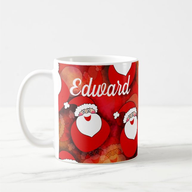 Happy Seamless Santa Claus Pattern Coffee Mug (Left)