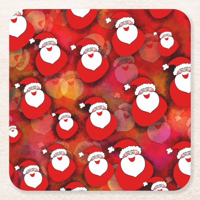 Happy Seamless Santa Claus Pattern Square Paper Coaster (Front)