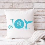 Happy Seashore | Beach Christmas Joy Throw Pillow<br><div class="desc">Beach theme Christmas "Joy" pillow features tropical turquoise typography with a sand dollar seashell and whale tail. Perfect for beach and sea lovers and nautical,  coastal and ocean themes. Original artwork KL Stock.</div>
