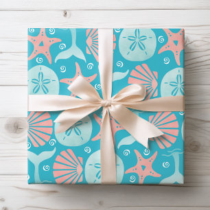 Happy Seashore Nautical Beach Seashell Christmas Wrapping Paper