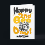 Happy Second Bee Day Birthday Honey Bee Card<br><div class="desc">This cute birthday card,  is a fun way to celebrate the birthday of one of your favourite people!
This card can be customised with the birthday boy or girls name.</div>